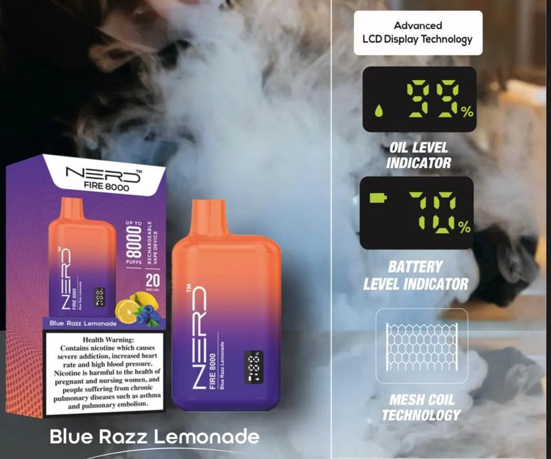 NERD™ FIRE 8000 PUFFS BLUE RAZZ LEMONADE