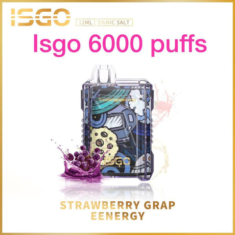 ISGO DISPOSABLE VAPE 6000 PUFFS STRAWBERRY GRAPE ENERGY