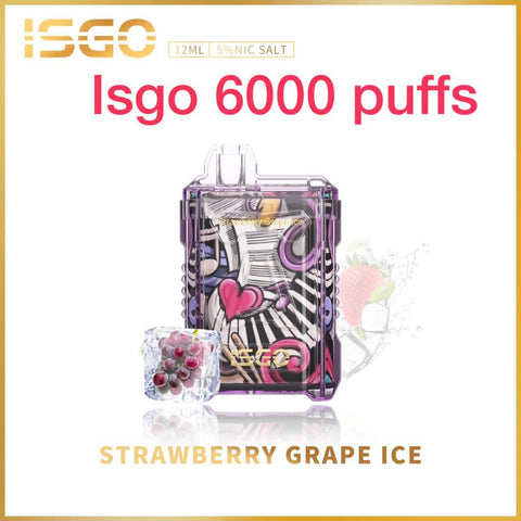 ISGO DISPOSABLE VAPE 6000 PUFFS STRAWBERRY GRAPE ICE